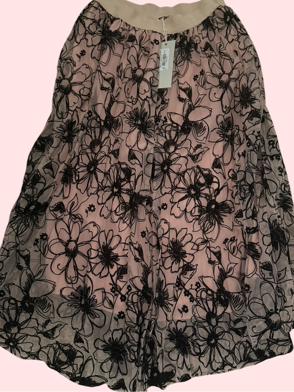 Miss Me Brand New Dusty Pink Floral A-Line Mesh Skirt with Black Overlay Size L
